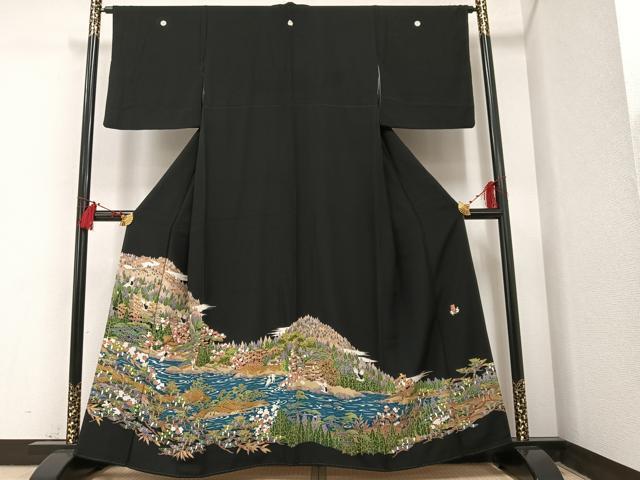 平和屋着物■豪華黒留袖　作家物　風景飛鶴枝花文　正絹　逸品　AAAS1927ph_画像1