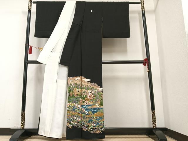 平和屋着物■豪華黒留袖　作家物　風景飛鶴枝花文　正絹　逸品　AAAS1927ph_画像2