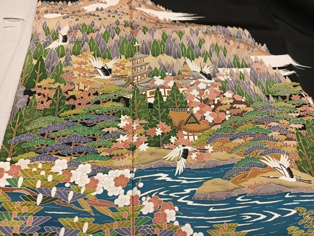 平和屋着物■豪華黒留袖　作家物　風景飛鶴枝花文　正絹　逸品　AAAS1927ph_画像4