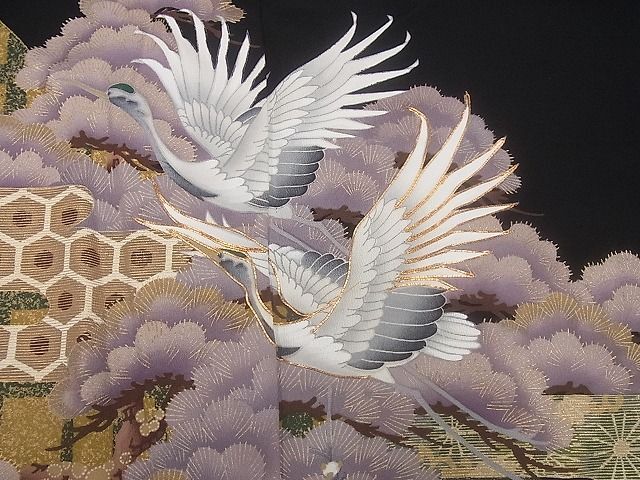 平和屋着物■豪華黒留袖　作家物　駒刺繍　松竹梅飛鶴文　金彩　逸品　CAAB6904ev_画像4