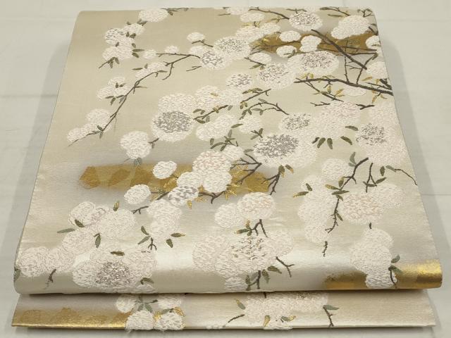 平和屋本店▼西陣　淺山織物謹(jǐn)制　六通柄袋帯　唐織　真珠　本金箔　枝花文　金銀纟　正絹　逸品　AABB4930wj