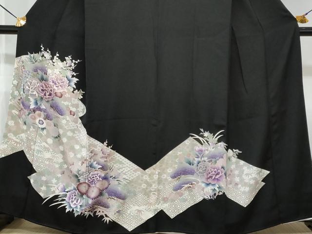 平和屋着物■豪華黒留袖　駒刺繍　草花文　金彩　正絹　逸品　CAAY5711fb_画像3