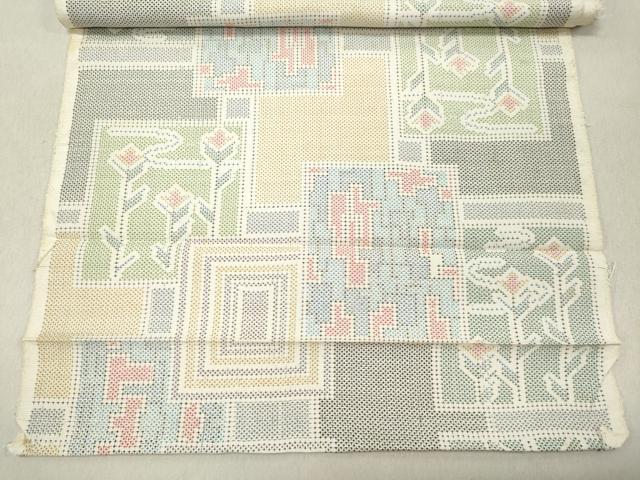 平和屋著物▼本場大島紬　白大島　反物　著尺　7マルキ　色紙花文　逸品　未使用　DAAV7936we