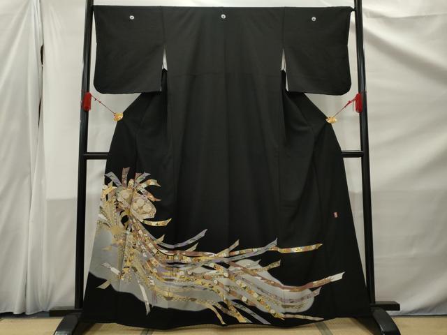 平和屋着物■豪華黒留袖 駒刺繍 萬寿染 束ね熨斗文箱花文 金銀彩 正絹 逸品 AABB9023nf_画像1