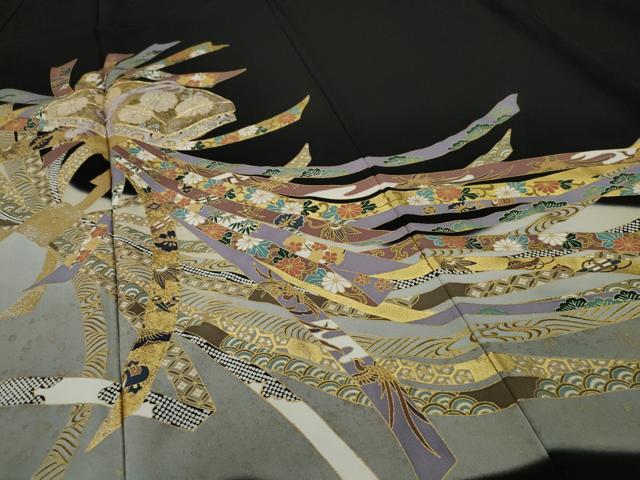 平和屋着物■豪華黒留袖 駒刺繍 萬寿染 束ね熨斗文箱花文 金銀彩 正絹 逸品 AABB9023nf_画像4