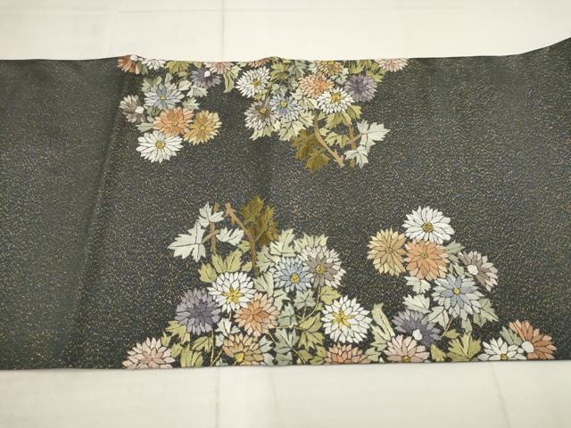 平和屋著物▼総刺繍　袋帯　流水草花文　金通し地　正絹　逸品　AABB4841wj