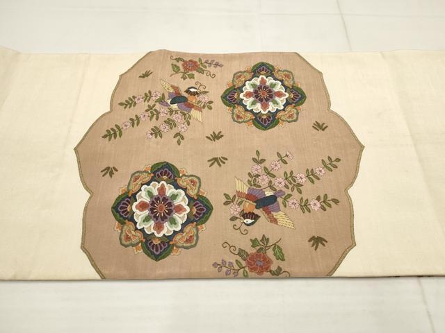 平和屋著物▼明綴れ　袋帯　花鳥文　金纟　正絹　逸品　AABB4921wj