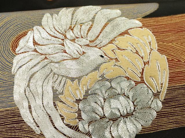 平和屋着物■豪華黒留袖　作家物　駒刺繍　エ霞鳳凰花丸文　金彩　正絹　逸品　DAAR6027ma_画像5