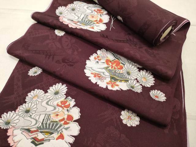 平和屋着物▼小紋 反物 着尺 逸品 手描き 風景花文 金彩 未使用 DAAW2426zyの画像1