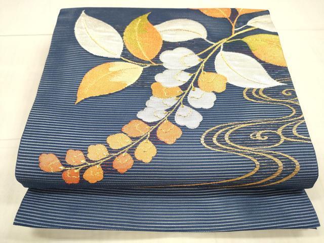 平和屋着物＊夏物　九寸開き名古屋帯　流水藤花房　金銀糸　正絹　逸品　DAAX8625cm_画像1
