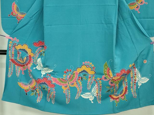 平和屋本店■極上 和染紅型 栗山紅型 栗山吉三郎 七五三 女の子 7歳 祝着 舞蝶松藤花房 天色地 逸品 DZAB0849kh5_画像4