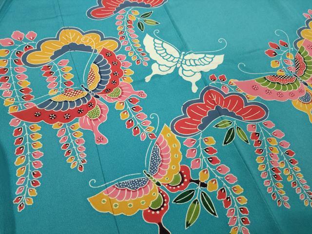 平和屋本店■極上 和染紅型 栗山紅型 栗山吉三郎 七五三 女の子 7歳 祝着 舞蝶松藤花房 天色地 逸品 DZAB0849kh5_画像5