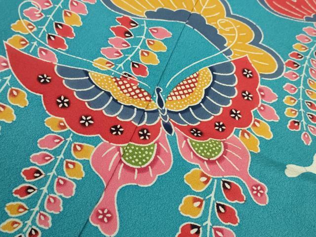 平和屋本店■極上 和染紅型 栗山紅型 栗山吉三郎 七五三 女の子 7歳 祝着 舞蝶松藤花房 天色地 逸品 DZAB0849kh5_画像6