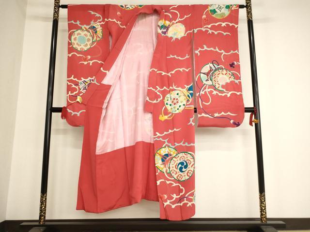 flat мир магазин кимоно * античный Taisho роман девочка 10 три три . ребенок праздничная одежда .. тамбурин без тарелочек документ цвет туловище обратная сторона :. цвет натуральный шелк замечательная вещь AAAU5367ja