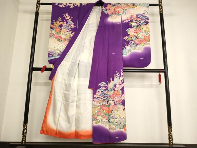 flat мир магазин кимоно * девочка 10 три три . ребенок праздничная одежда пейзаж цветок документ .. окраска золотая краска натуральный шелк замечательная вещь AAAW6972ja