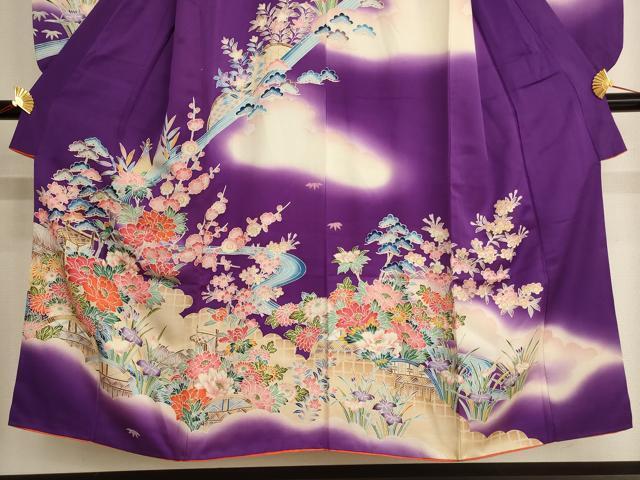 flat мир магазин кимоно * девочка 10 три три . ребенок праздничная одежда пейзаж цветок документ .. окраска золотая краска натуральный шелк замечательная вещь AAAW6972ja