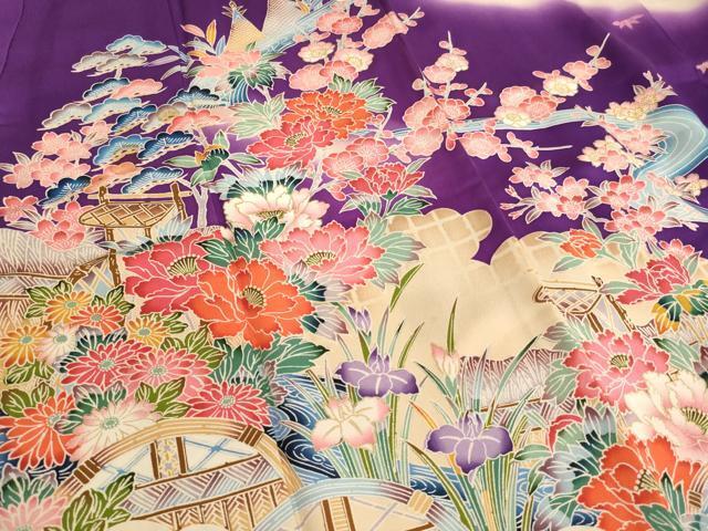 flat мир магазин кимоно * девочка 10 три три . ребенок праздничная одежда пейзаж цветок документ .. окраска золотая краска натуральный шелк замечательная вещь AAAW6972ja