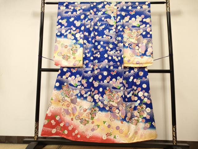  flat мир магазин кимоно * девочка 10 три три . ребенок праздничная одежда * двойной пояс obi комплект пешка вышивка цветок бабочка документ .. окраска золотая краска замечательная вещь DAAS9066ma