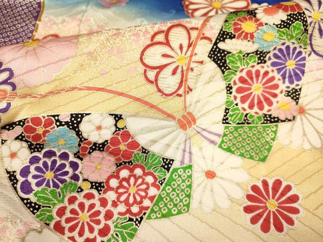  flat мир магазин кимоно * девочка 10 три три . ребенок праздничная одежда * двойной пояс obi комплект пешка вышивка цветок бабочка документ .. окраска золотая краска замечательная вещь DAAS9066ma