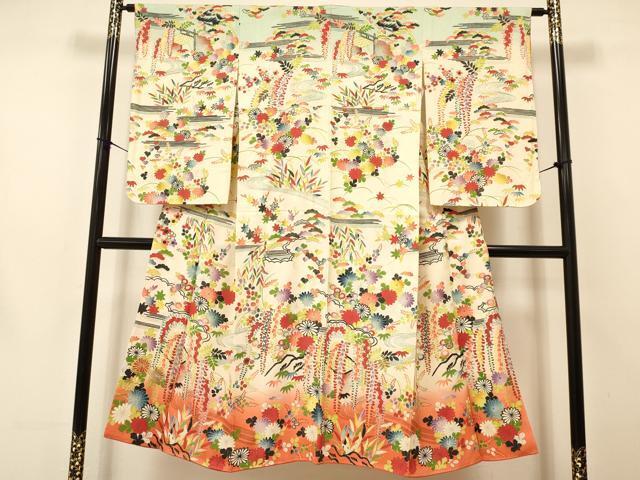  flat мир магазин кимоно * девочка 10 три три . ребенок праздничная одежда * нижняя рубашка комплект накладывающийся воротник имеется вышивка . вода цветок документ .. окраска золотая краска три . обращение замечательная вещь DAAS9206ma