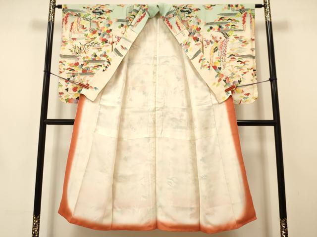  flat мир магазин кимоно * девочка 10 три три . ребенок праздничная одежда * нижняя рубашка комплект накладывающийся воротник имеется вышивка . вода цветок документ .. окраска золотая краска три . обращение замечательная вещь DAAS9206ma