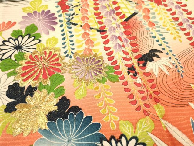  flat мир магазин кимоно * девочка 10 три три . ребенок праздничная одежда * нижняя рубашка комплект накладывающийся воротник имеется вышивка . вода цветок документ .. окраска золотая краска три . обращение замечательная вещь DAAS9206ma