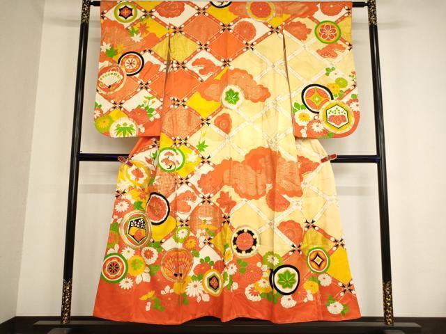  flat мир магазин кимоно * девочка 10 три три . ребенок праздничная одежда пешка вышивка Hanamaru документ золотая краска замечательная вещь AAAY2551ja