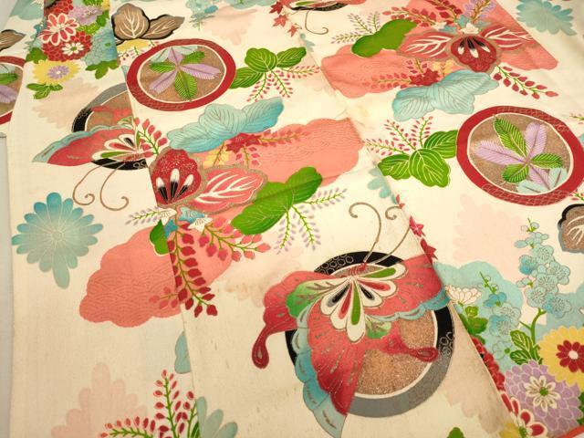 flat мир магазин кимоно * semi античный девочка 10 три три . ребенок праздничная одежда цветок бабочка круг документ золотая краска замечательная вещь AAAY2556ja