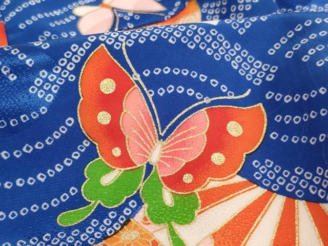 平和屋着物[]七五三　女の子　３歳　祝着　三つ身　帯セット　片輪車花蝶文　金彩　洗える着物　AAAU5432ja_画像5