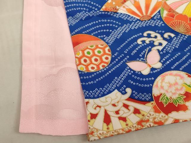 平和屋着物[]七五三　女の子　３歳　祝着　三つ身　帯セット　片輪車花蝶文　金彩　洗える着物　AAAU5432ja_画像6