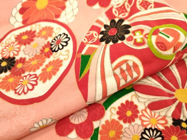 平和屋着物[]七五三　女の子　７歳　祝着　四つ身　丸帯セット　花鞠文　逸品　DAAR1391jm_画像6