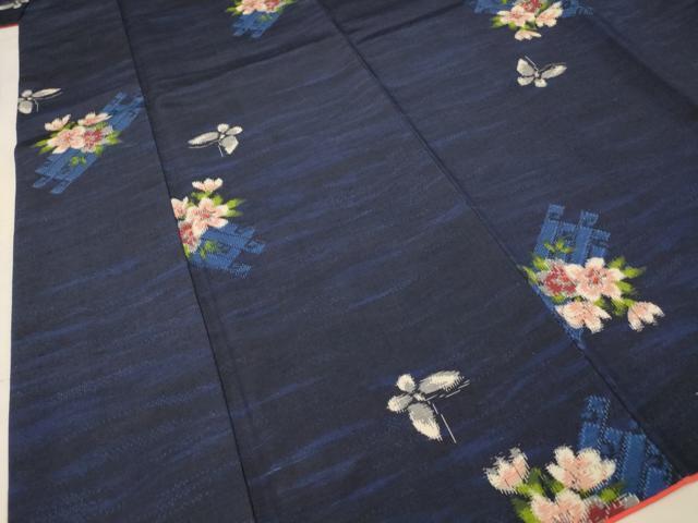 平和屋着物■上質な紬　花蝶文　正絹　逸品　AAAV4702jd_画像3