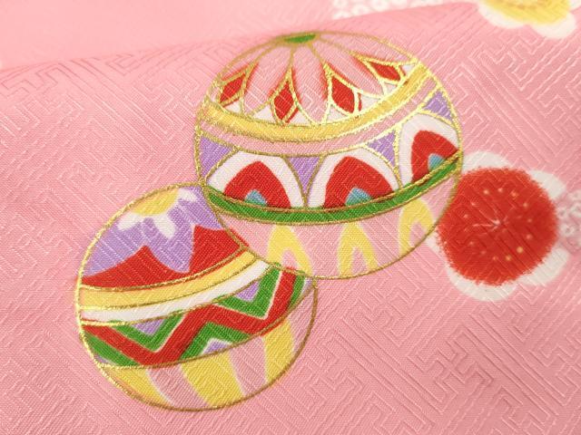 平和屋着物[]七五三　女の子　３歳　祝着　三つ身　長襦袢・被布・小物セット　鞠舞花文　金彩　洗える着物　CAAT6348ze_画像5