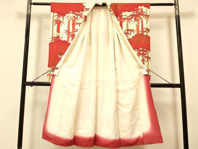 平和屋着物[]七五三　女の子　７歳　祝着　四つ身　駒刺繍　雲取り笹竹花文　金彩　逸品　DAAR6345ma_画像2