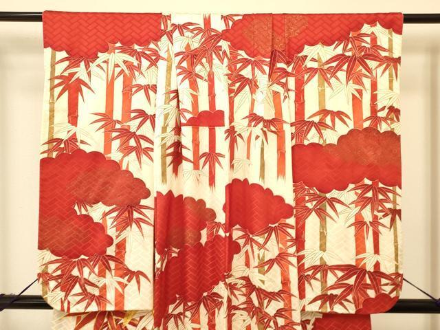 平和屋着物[]七五三　女の子　７歳　祝着　四つ身　駒刺繍　雲取り笹竹花文　金彩　逸品　DAAR6345ma_画像3