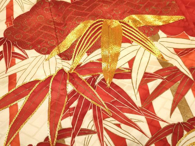 平和屋着物[]七五三　女の子　７歳　祝着　四つ身　駒刺繍　雲取り笹竹花文　金彩　逸品　DAAR6345ma_画像4