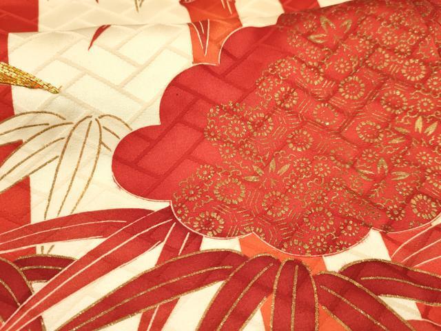 平和屋着物[]七五三　女の子　７歳　祝着　四つ身　駒刺繍　雲取り笹竹花文　金彩　逸品　DAAR6345ma_画像5