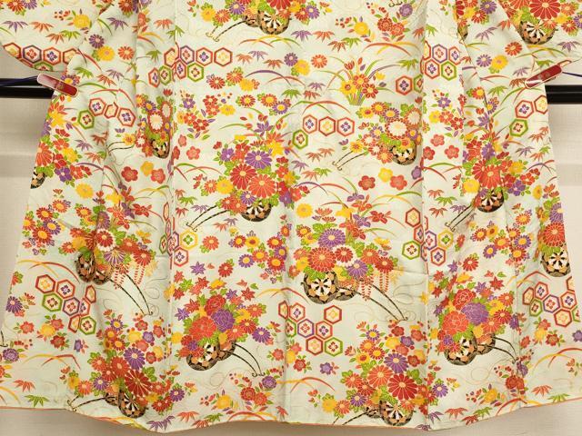 flat мир магазин кимоно * девочка 10 три три . ребенок праздничная одежда * длинное нижнее кимоно ( единственный в своем роде покрой ) комплект пешка вышивка цветок машина документ золотая краска натуральный шелк замечательная вещь AABB5543ja