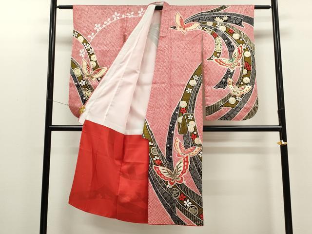 平和屋着物[]七五三　女の子　７歳　祝着　四つ身　襦袢セット　束ね熨斗舞蝶花文　金銀彩　逸品　CAAR6800ze_画像2