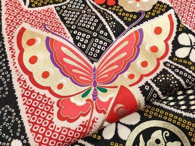 平和屋着物[]七五三　女の子　７歳　祝着　四つ身　襦袢セット　束ね熨斗舞蝶花文　金銀彩　逸品　CAAR6800ze_画像5