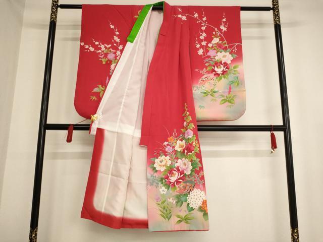 平和屋着物[]七五三　女の子　７歳　祝着　四つ身　花扇文　暈し染め　金彩　正絹　逸品　AAAW7014ja_画像2