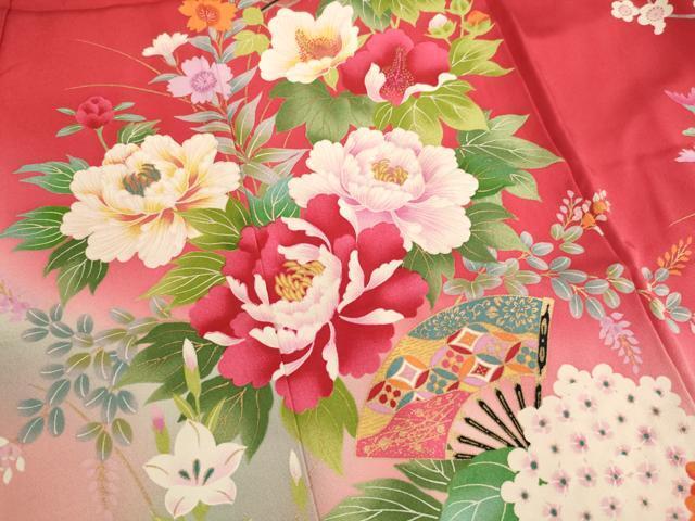平和屋着物[]七五三　女の子　７歳　祝着　四つ身　花扇文　暈し染め　金彩　正絹　逸品　AAAW7014ja_画像4