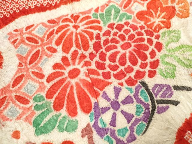 平和屋着物[]七五三　女の子　３歳　祝着　三つ身　総絞り　花車文　逸品　CAAT6316ze_画像4