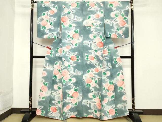 平和屋着物■上質な小紋　刺繍　草花文　暈し染め　正絹　逸品　DAAY3993cd_画像2