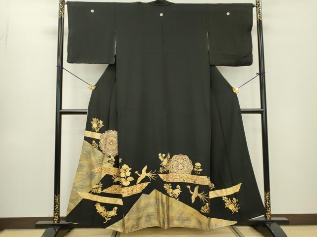 平和屋着物▼豪華黒留袖 総刺繍 正倉院鳳凰花文 金彩 正絹 逸品 DAAX9285fe_画像1