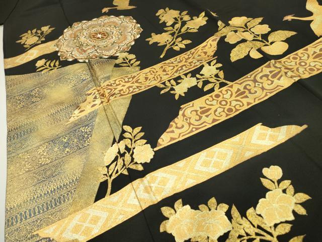 平和屋着物▼豪華黒留袖 総刺繍 正倉院鳳凰花文 金彩 正絹 逸品 DAAX9285fe_画像4