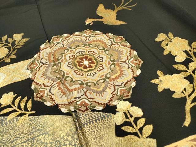 平和屋着物▼豪華黒留袖 総刺繍 正倉院鳳凰花文 金彩 正絹 逸品 DAAX9285fe_画像5