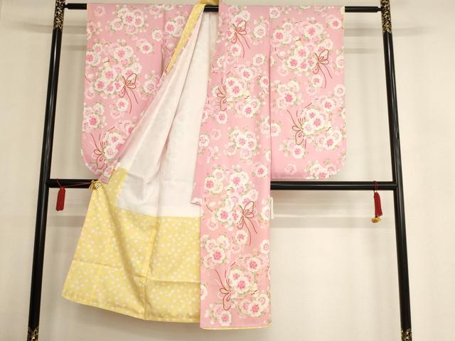 平和屋着物[]七五三　女の子　７歳　祝着　四つ身　舞桜文　犬　洗える着物　未使用　AAAW7129ja_画像2