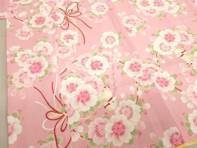 平和屋着物[]七五三　女の子　７歳　祝着　四つ身　舞桜文　犬　洗える着物　未使用　AAAW7129ja_画像3