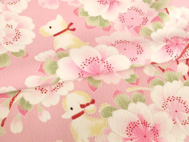 平和屋着物[]七五三　女の子　７歳　祝着　四つ身　舞桜文　犬　洗える着物　未使用　AAAW7129ja_画像4